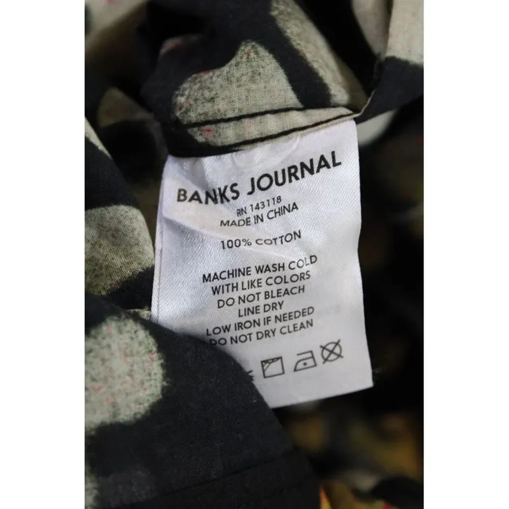 Banks Journal Mens Cotton Short Sleeve Button Down Pattern Shirt Black Size S